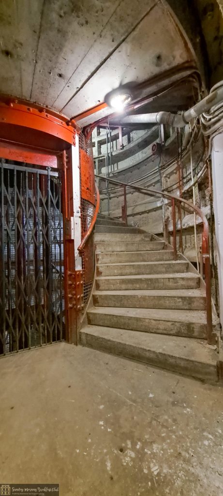 helix stairs and working elevator up to street level